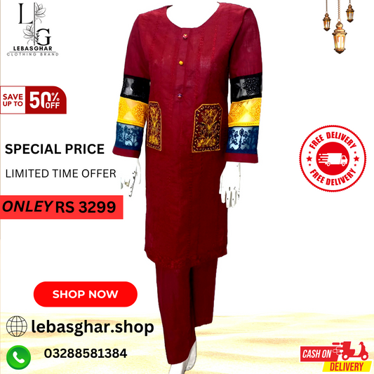 2 PCs Stitched Raad Cotton Embroidered Dress